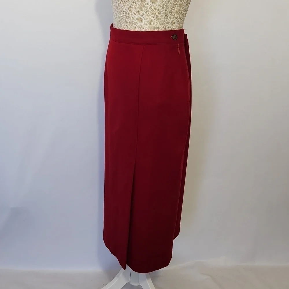 J G Hook Petites Red A-line 100% Wool Side Zip Front Slit Skirt Size 6 Vintage